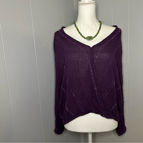 Chloe Oliver Purple Beaded Long Sleeve Blouse Size S - Picture 2 of 8